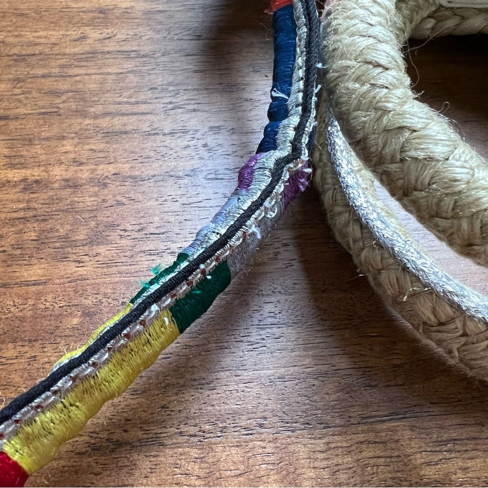 Sam Edelman Metallic Round Jute Shoulder Bag Rainbow Strap - Picture 11 of 15